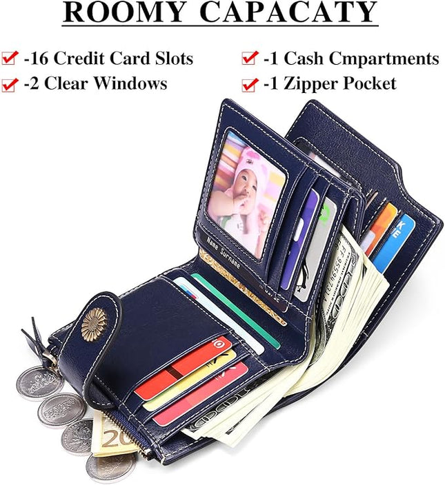 FALAN MULE Small Wallet for Women Leather Bifold Compact Small Womens Wallet with RFID Blocking