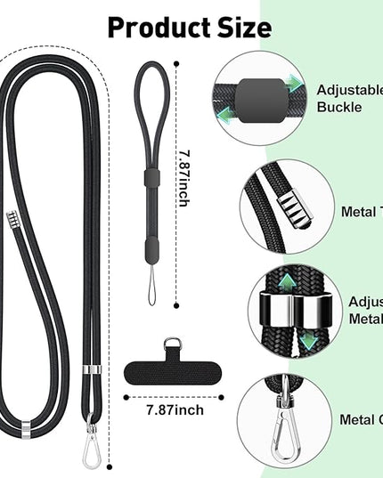 SHANSHUI Phone Lanyard, 2 Pack Wrist Straps 1 Pack Crossbody Nylon Cell Phone Lanyard and 2Pack Tether Pads Compatible with iPhone & All Smartphones in Full Cover Cases