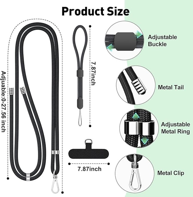 SHANSHUI Phone Lanyard, 2 Pack Wrist Straps 1 Pack Crossbody Nylon Cell Phone Lanyard and 2Pack Tether Pads Compatible with iPhone & All Smartphones in Full Cover Cases
