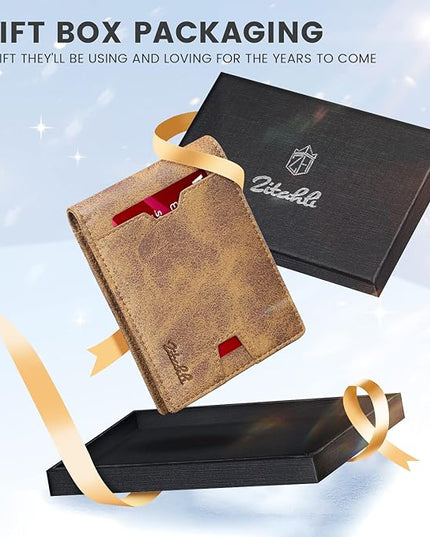 Zitahli Mens-Wallet-Slim-Leather-RFID Blocking Wallet for Men Minimalist Bifold Credit Card Holder with Gift Box