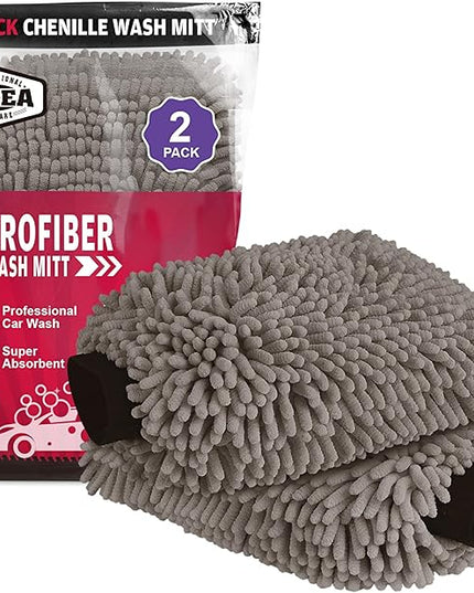 AIDEA Car Wash Mitt Microfiber-2Pack, Scratch-Free& Lint-Free, Premium Chenille Microfiber Wash Mitt-Grey Extra Large Size (8''X12'')