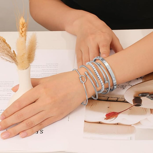18 K Gold Plated Love Bangle Bracelet Stack Cuff Jewelry for Women Jewelry Set for Women Gift with Box