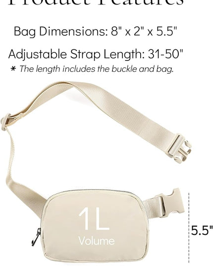 YOSHUYUKI Cross Body Fanny Packs for Women Men Fashion Waist Bag Pouch Nylon Small Travel Crossbody Bags Mini Purse Everywhere Belt Bag Bum Bag with Adjustable Strap for Workout Running Hiking Ivory