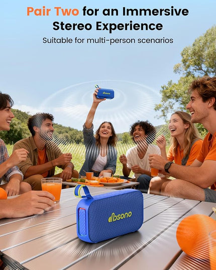 Bluetooth Speaker Stereo 20W Loud Sound: 30H Playtime, IPX5 Water Resistant, Portable Wireless Speakers, Powerful Bass, Lightshow, Birthday Gifts for Men/Adults/Teens, Beach Vacation Essentials, Blue