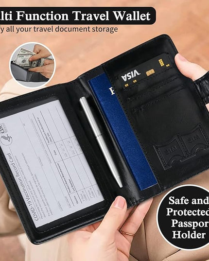 TIGARI Passport Holder for Travel Women Men, PU Leather Waterproof RFID Wallet Cover Case Sleeve, Valentines Day Gifts, Vacation Plane Cruise Travel Document Organizer Essentials