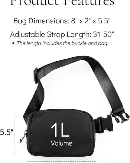 YOSHUYUKI Fanny Pack Crossbody Bag Trendy Waterproof Small Sling Cross Body Purse for Women Men Fashion Waist Packs Mini Belt Pouch Chest Bum Hip Bag Lulu Dupes for Travel Vacation Running Black