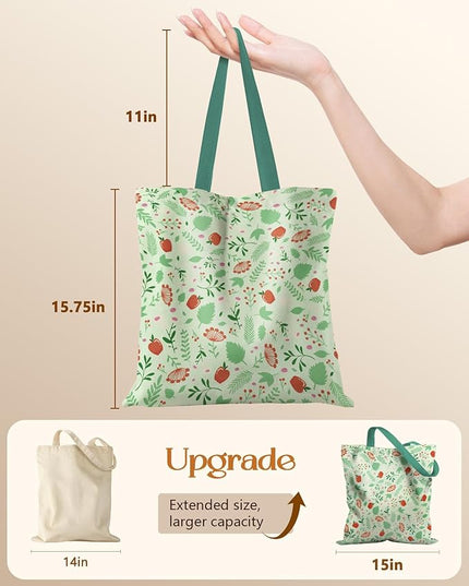 Canvas Tote Bag with Pockets - Aesthetic Reusable Totes for Women Ladies Cute Printed Cloths Canvas Shoulder Bag