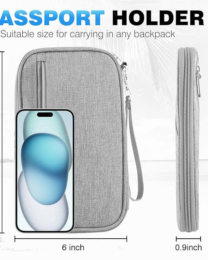 Passport Holder Family RFID Travel Document Organizer for Women Waterproof Passport Wallet Men Portable Case for Cards, Boarding Pass, ID, Money, Tickets with Zipper