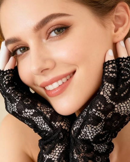Women Fingerless Lace Gloves, Short Bridal Wrist Floral Lace Mittens Women Gloves for Wedding Opera Tea Party Cocktail Prom Cosplay Costume Accessories