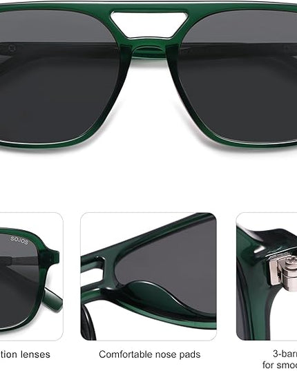 SOJOS Retro Aviator Sunglasses for Women Men,Trendy Rectangle Womens Mens Shades Sun Glasses SJ2202
