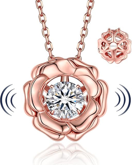 MomentWish Necklace for Women, Sparkling Gift for Her, 1Carat Moissanite Heart Pendent for Her, 925 Sterling Silver Dance Necklace for Anniversary Christmas Valentines