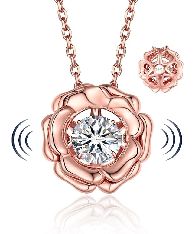 MomentWish Necklace for Women, Sparkling Gift for Her, 1Carat Moissanite Heart Pendent for Her, 925 Sterling Silver Dance Necklace for Anniversary Christmas Valentines