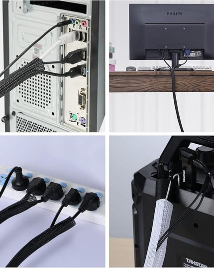 AGPTEK Cable Sleeve Cover, 10ft - 1.5 inch Desk Cord Organizer Cable Hider, Home Office Wire Management Computer TV Wire Loom Tubing, Pet Proof Cord Protector, from Cat Dog Chewing, Black