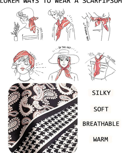 Head Scarf Purse Handle Neck Satin Hair Scarfs For Bag Lightweight Silky Long Thin Women's Fashion Scarves 59 * 5.9”