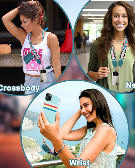 XANGNIER Clip and Go Strap for Phone with Wallet Crossbody, Phone Strap with Zippered Wallet, Adjustable Anti Theft Cellphone Lanyard for Women, Cellphone Chain Accessories,Multicolor 8