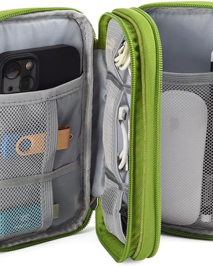 Electronic Organizer Travel Cable Accessories Bag, Electronic Organizer Case, Electronic Accessories Organizer Bag for Power Bank, Charging Cords, Chargers, Mouse, USB Cable, Earphones (Green)