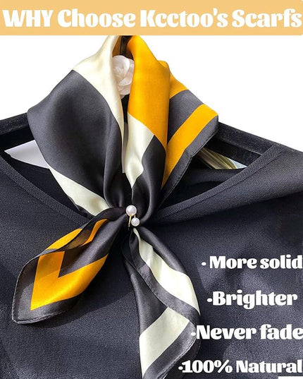 kcctoo 27.5" Mulberry Silk Feeling Head Scarf Women's Fashion Square Neck Satin Scarfs for Bag Hair Scarves Gift