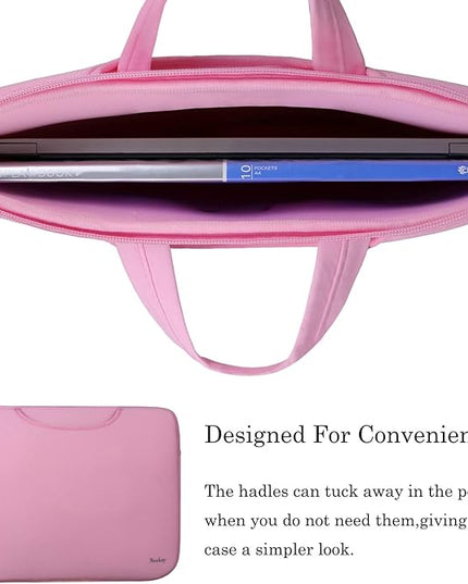 Naukay Laptop Case Bag,Slim Durable Briefcase Handle Bag/Notebook Computer Protective Sleeve/Multifunctional Carrying Case Compatible with 15-15.6 Inch MacBook Pro,Ultrabook Notebook Computer-(pink)