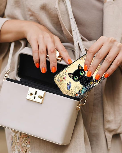 Atufsuat Credit Card Holder, Mini Aluminum Card Wallet RFID Blocking Slim Metal Hard Card Case for Women Men, Cat on Branch