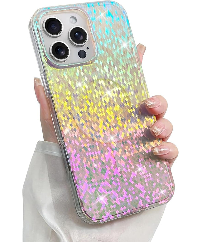 Glitter Case for iPhone 16 Pro Max Case for Women Girls [Compatible with Magsafe] Clear Cute Girly Aesthetic Colorful Iridescent Rainbow Sparkly Sparkle Bling Magnetic Protective Phone Cover