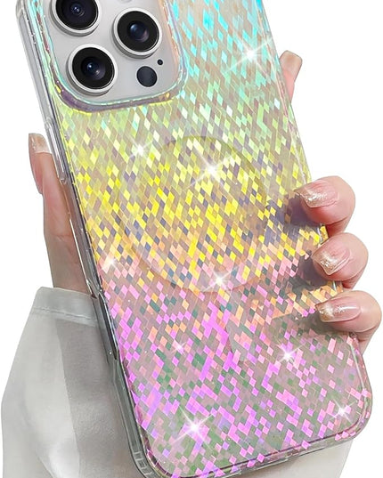 Glitter Case for iPhone 16 Pro Case for Women Girls [ Compatible with Magsafe ] Clear Cute Girly Aesthetic Colorful Iridescent Rainbow Sparkly Sparkle Bling Magnetic Protective Phone Cover