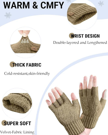 Fingerless Gloves Half Finger Winter Warm Knitted Gloves Working Running Biking Driving for Men and Women