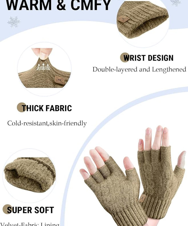 Fingerless Gloves Half Finger Winter Warm Knitted Gloves Working Running Biking Driving for Men and Women