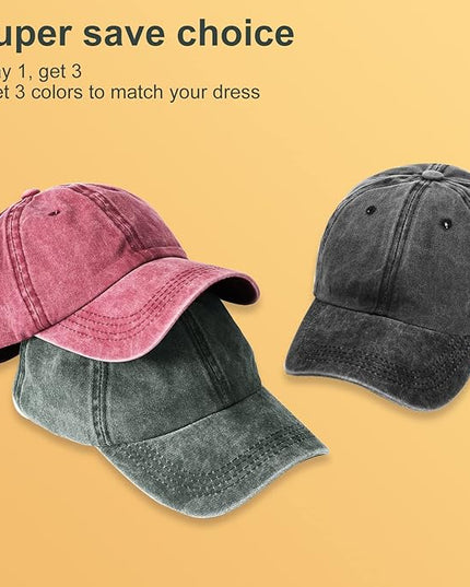 MEINICY 3 Packs Washed-Cotton Plain Baseball Cap, Vintage Adjustable Dad Hats Gift for Men/Women,Unstructured