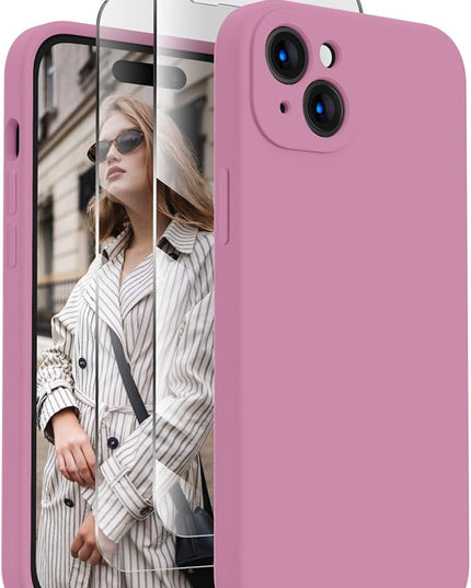 FireNova Designed for iPhone 15 Case, Silicone Upgraded [Camera Protection] Phone Case with [2 Screen Protectors], Soft Anti-Scratch Microfiber Lining Inside, 6.1 inch, Lilac Purple