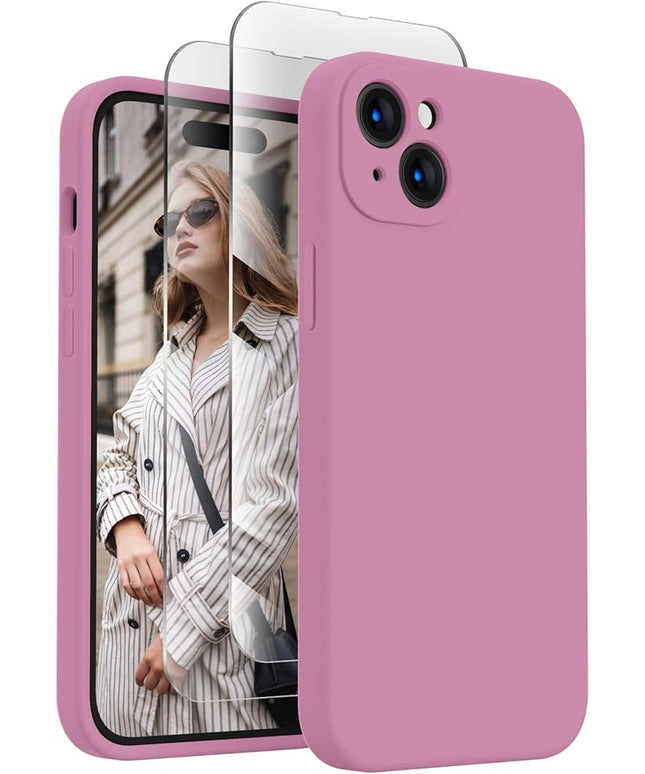 FireNova Designed for iPhone 15 Case, Silicone Upgraded [Camera Protection] Phone Case with [2 Screen Protectors], Soft Anti-Scratch Microfiber Lining Inside, 6.1 inch, Lilac Purple