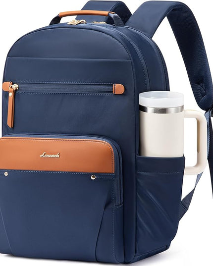 LOVEVOOK Laptop Backpack for Women with 2X Extra-Large Tumbler Pockets, 15.6" Work Backpack Purse, Travel Personal Item Bag, Carry On Business Computer Bag for Office, School, or Gift, Lustrous Indigo