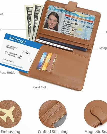 ZOPPEN Rfid Passport Holder for Travel, Passport Cover Wallet Case Travel Essentials Document Organizer, Card Holder Travel Wallet Womens Men, Brown