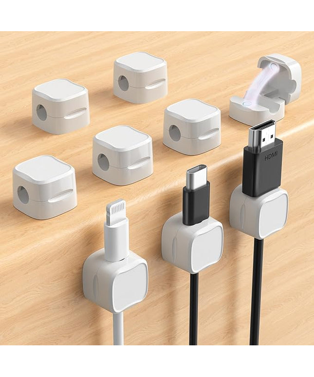 Magnetic Cable Clips, Adjustable Cord Holder Management, Adhesive Wire Keeper Organizer for Home Office Desk Phone PC Car Wall Desktop Nightstand Appliance (9-Pack White)