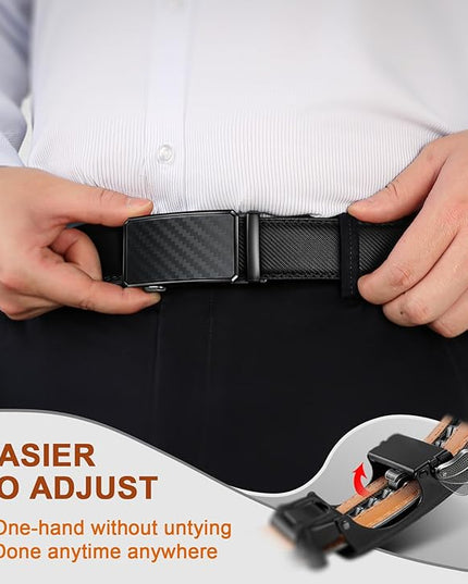 KEMISANT Men Belt 2 Pack, Leather Ratchet Belt Easy Click Slide For Men 1 3/8",Cut for Fit