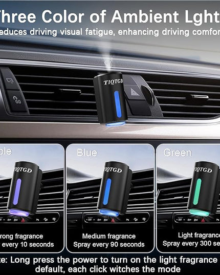 Smart Car Air Freshener, Car Air Freshener Diffuser with 3 Adjustable Light Modes, Rechargeable Aromatizante para Carro with 8pcs Essential Oil, Long-Lasting, Black