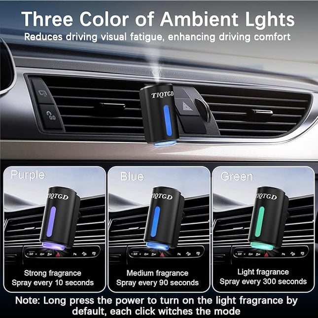 Smart Car Air Freshener, Car Air Freshener Diffuser with 3 Adjustable Light Modes, Rechargeable Aromatizante para Carro with 8pcs Essential Oil, Long-Lasting, Black