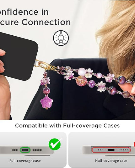 Phone Charm for Women, Anti-Theft Phone Wrist Strap, Hands-Free & Detachable Cellphone Lanyard Chain with Tether Tab