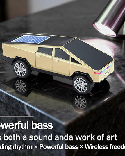 WS-699 Solar Bluetooth Replica Speaker – Future Pickup Truck Design, HD Sound, TWS Stereo Pairing, FM Radio, LED Party Light, USB/TF Playback, Hands-Free Mic, Type-C Charging, Portable Gift (Gold)