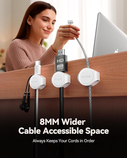 8-Pack Cord Organizer Silicone Magnetic Cable Clips [8 mm Wider Cable Accessible] Desk Wire Management, FLYLEAD Desktop Cord Holder for Nightstand, Office Workspaces Desk Organization Home Accessories
