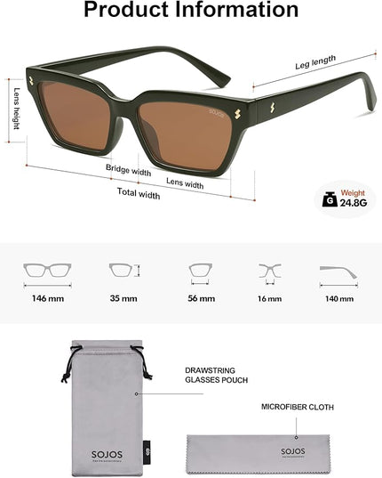 SOJOS Trendy Polarized Sunglasses Womens Men Retro Vintage 90s Cute Cat Eye Narrow Sun Glasses SJ2381
