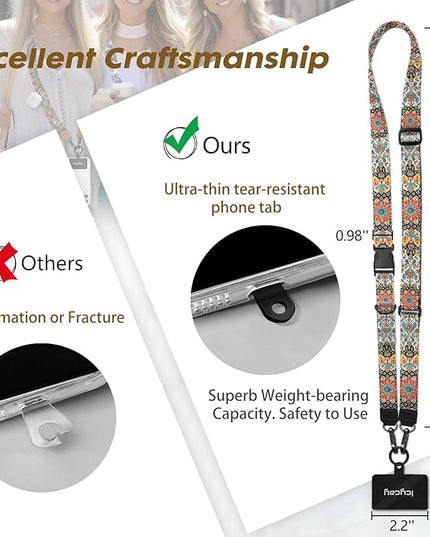 Phone Lanyard Crossbody, Boho Cell Phone Strap for Around The Neck Adjustable, Anti Theft Cute Lanyard for iPhone Case ID Holder Keys Accessories Travel Essential