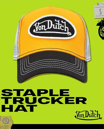 Von Dutch Unisex Trucker Hat - Curved Bill Mesh Back Retro Classic Adjustable Snapback Baseball Cap for Men and Women