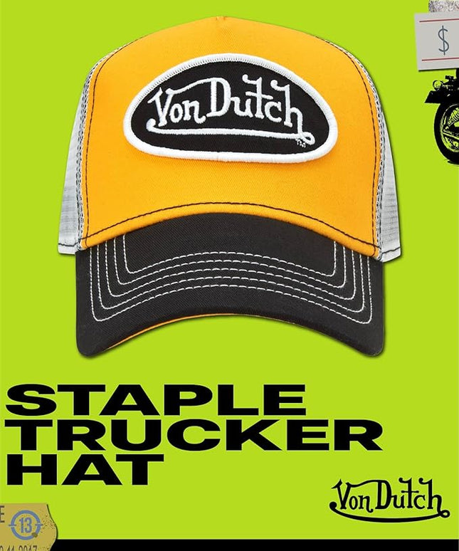 Von Dutch Unisex Trucker Hat - Curved Bill Mesh Back Retro Classic Adjustable Snapback Baseball Cap for Men and Women