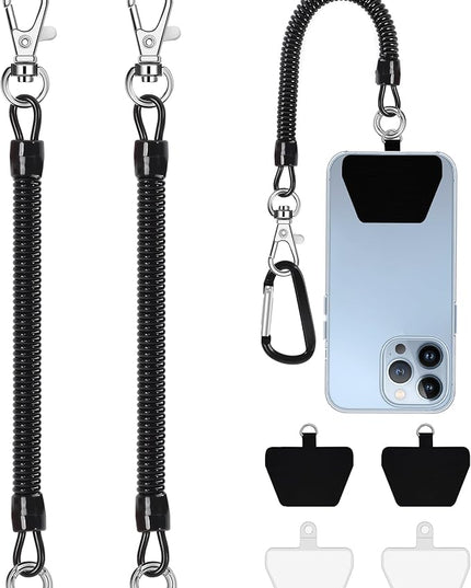 takyu Phone Tether, 2PCS Phone Leash Anti-theft Phone Strap with 4*Patch and 1*Carabiner for Outdoor Hiking Climbing Fit for iPhone Samsung Most Smartphones (Black+Black)