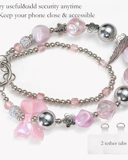 Phone Charms Strap Wrist Chain Bracelet Phone Strap Detachable Anti Theft Anti-Fall Safety Hands-Free(2xPads) Fit Apple&Most Smartphones