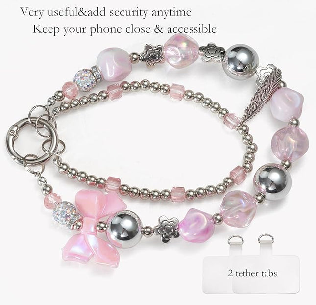 Phone Charms Strap Wrist Chain Bracelet Phone Strap Detachable Anti Theft Anti-Fall Safety Hands-Free(2xPads) Fit Apple&Most Smartphones