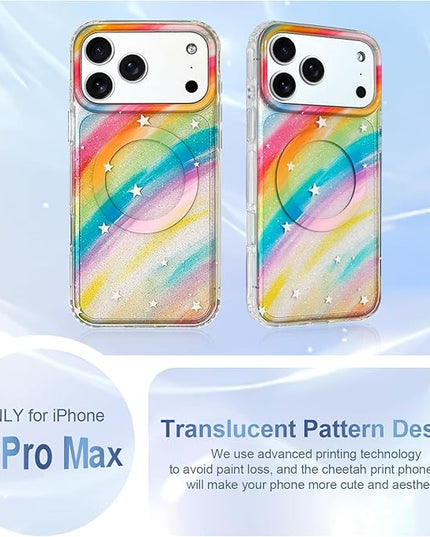 Cute Case for iPhone 17 Pro Max Case for Women Girls [Compatible with Magsafe] Aesthetic Girly Trendy Glitter Sparkly Bling Magnetic Protective Phone Cover, Rainbow