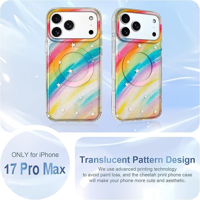 Cute Case for iPhone 17 Pro Max Case for Women Girls [Compatible with Magsafe] Aesthetic Girly Trendy Glitter Sparkly Bling Magnetic Protective Phone Cover, Rainbow