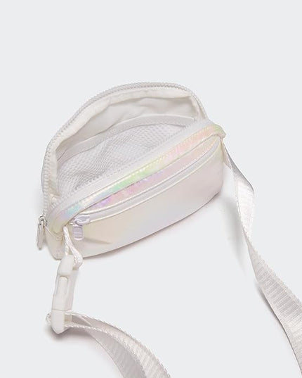 Pander Two Way Zipper Fanny Pack Nylon Everywhere Belt Bag for Women, Water Repellent Waist Packs, Crossbody Bags with Adjustable Strap(Iridescent).