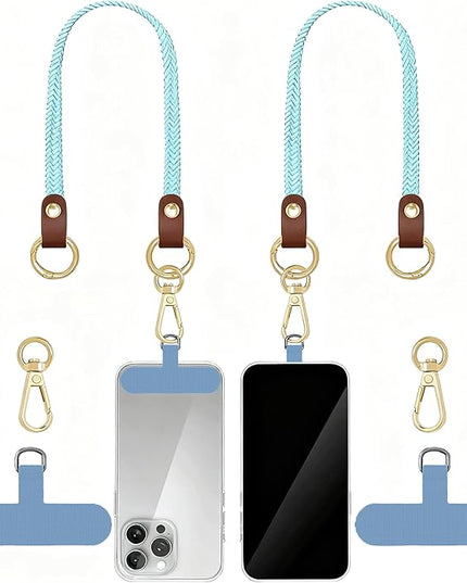 Stretchy Phone Lanyard Tether, 2 Pack Phone Leash Anti-theft Phone Strap for Anti-drop Outdoor Hiking Cycling Climbing Universal for Most Cell Phones, Sky Blue